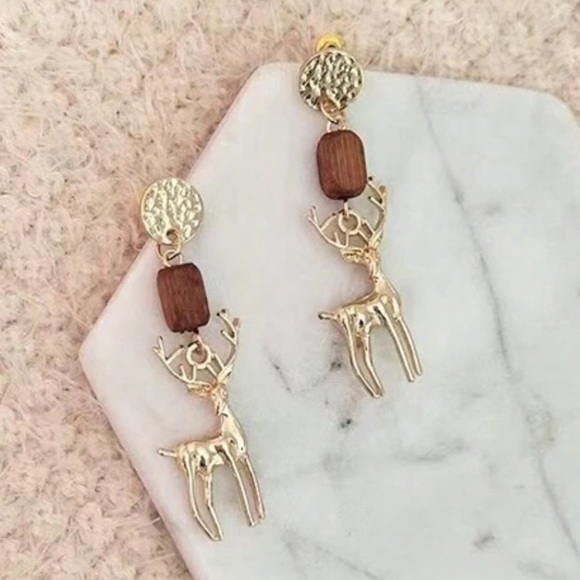 Gold Reindeer Earrings - Picture 5 of 6